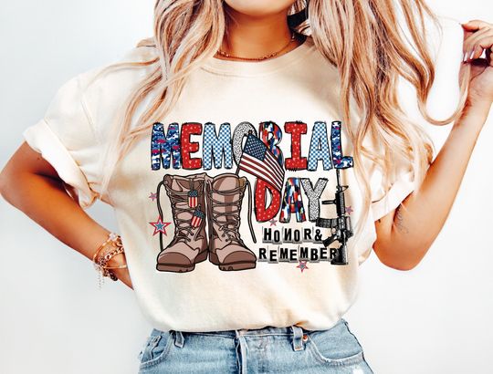 Discover Memorial Day Shirt, Honor and Remember Military Tee, Patriotic Boots and Rifle USA Pride Veteran Gift