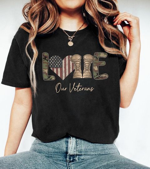 Discover Love Our Veterans Vintage Shirt, American Flag Shirt, Independence Day Gift Shirt