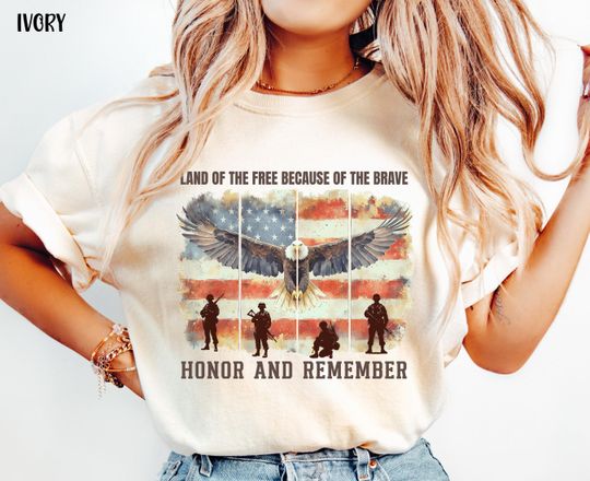 Discover Honor and Remember T-Shirt, Land of the Free Because of the Brave, Veteran Memorial Top