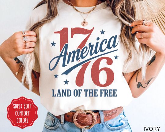 Discover America 1776 Shirt, Land of the Free Shirt, Retro Memorial Day Tee, Patriotic T-Shirts