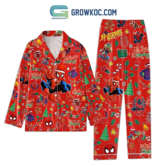 Marvel Spiderman Homecoming Santa Is Coming Merry Christmas Silk Pajamas Set
