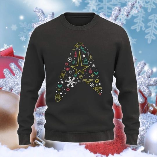 Discover Sci-Fi Emblem Xmas Sweater, Space Trek Ugly Sweatshirt, Holiday Command Crewneck, Nerdy Christmas Gift, Geeky Movie Jumper