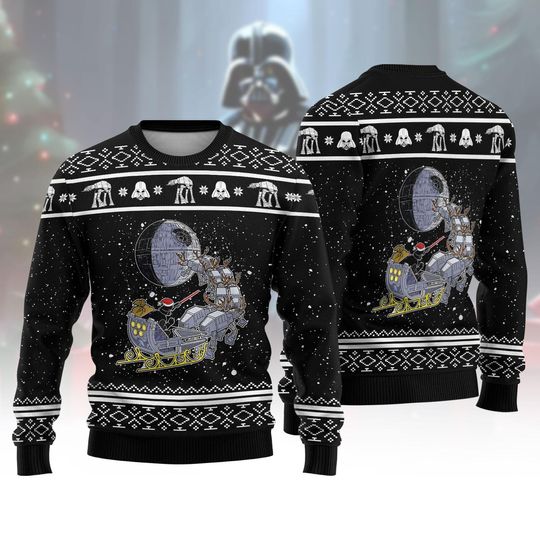 Discover Star Wars At-At Christmas Ugly Sweater, Funny Sci-Fi Holiday Sweatshirt, Darth Vader Winter Pullover For Fans, Christmas Gift