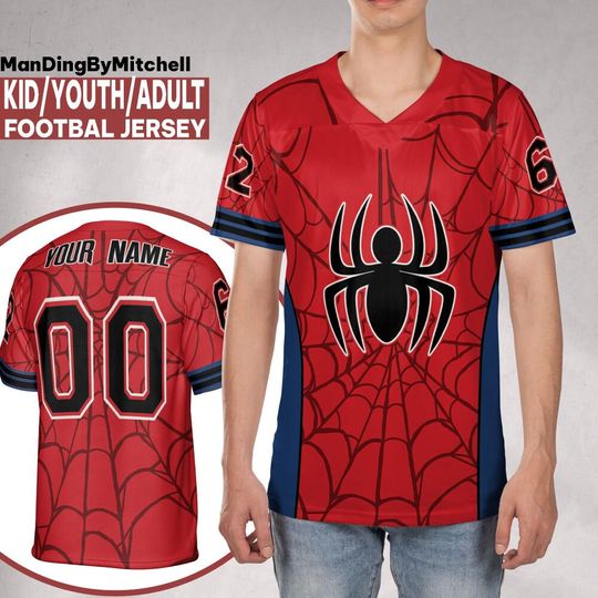 Discover Personalize Marvel Avengers Spiderman Football Jersey, Marvel Football Jersey, Gift For Marvel Fan