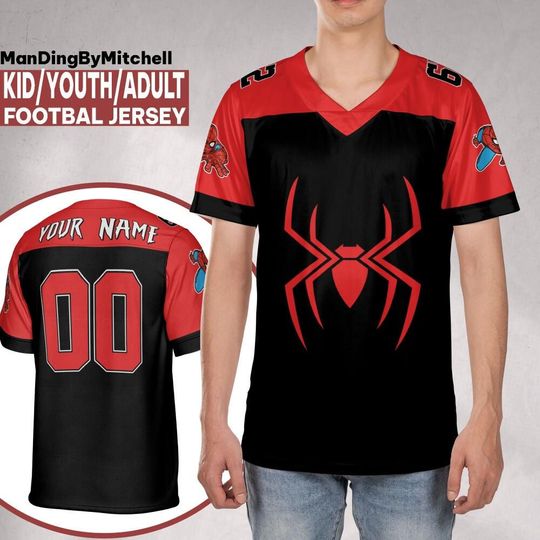 Discover Personalize Spider-Man Football Jersey, Custom Kids Youth Adult Marvel Football Jersey, Gift For Marvel Fan