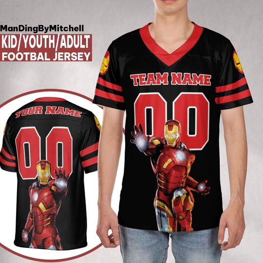 Discover Personalize Disney Team Iron Man Black Football, Kid Adult Matching Football Jersey, Gift for Fans