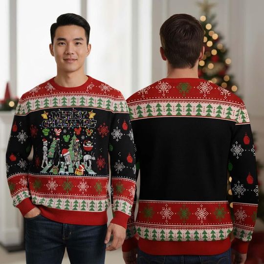 Discover Star Wars Ugly Christmas Sweater, Abbey Road Merry Xmas Shirt, Disney Star Wars Santa Hat Knit Sweater,  Disneyland Vacation Party Gift
