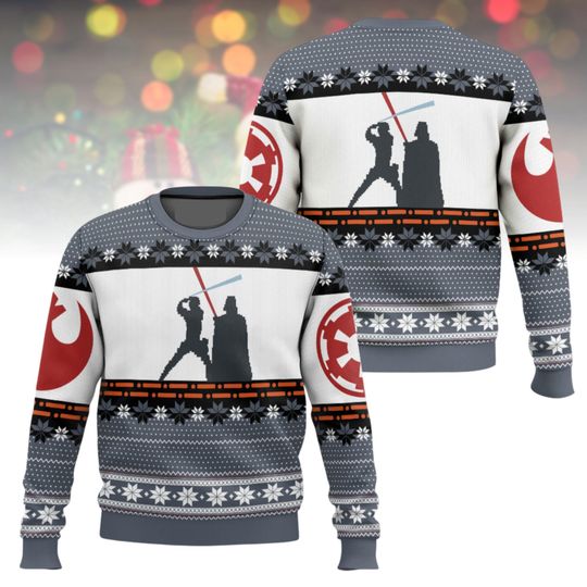 Discover Star Wars Ugly Christmas Sweater, Lightsaber Battle Xmas Sweater, Sci-Fi Ugly Sweater, Galactic Christmas Gift