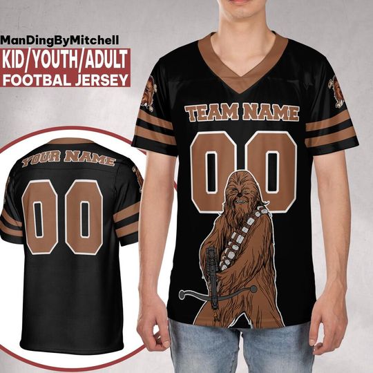 Discover Personalize Disney Team Star War Chewbacca Football Jersey, Kid Adult Matching Football Jersey, Gift for Fans