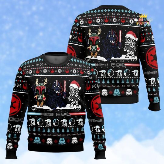 Discover Star Wars Christmas Ugly Sweater, Funny Sci-Fi Holiday Sweatshirt, Darth Vader Winter Pullover For Fans, Christmas Gift