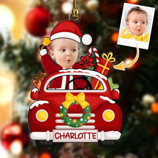 Discover Personalized Photo Baby First Christmas Ornament 2025, Christmas Newborn Baby Gifts for New Mom Dad Grandma Grandpa 2D Flatten Ornament
