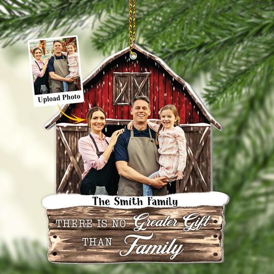 Discover Personalized Family Photo Ornament, 2024 Red Barn Christmas Family Custom Photo, Gift for Farmers Family, Farmhouse Gift