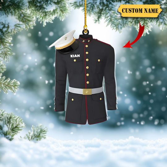 Personalized Marine Corps Uniform Christmas Acrylic Ornament, Marine Corps Ornament, Custom Name Marine Soldier Tree Hanging Ornament