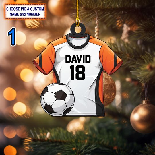 Discover Custom Name And Number Soccer Uniform Christmas Ornament, Christmas Tree Hanging Decor, Flat 2D Ornament Acrylic/ Wooden