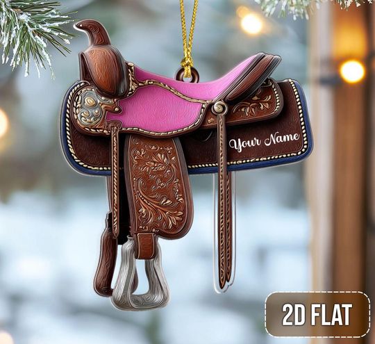 Custom 2D Flat Western Horse Saddle Acrylic Ornament, Custom Xmas Cowboy/ Cowgirl Tree Keepsake, Rustic Equestrian Holiday Gift for Riders