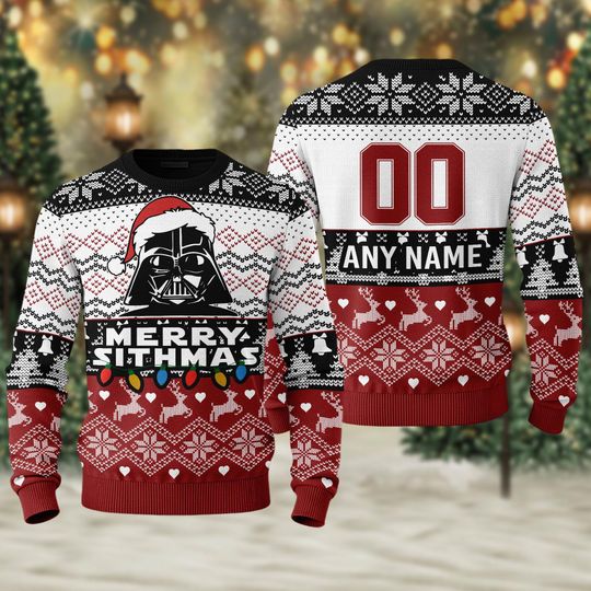 Discover Personalized Name And Number Darth Vader Merry Sithmas Ugly Christmas Sweater, Star Wars Xmas Sweater, Christmas Gift For Men Women Kid