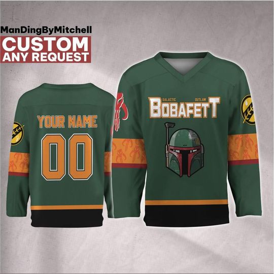 Discover Personalize Star Wars Mandalorian Bounty Hunters Hockey Jersey, Kid Adult Matching Hockey Jersey, Gift for Star Wars Fans