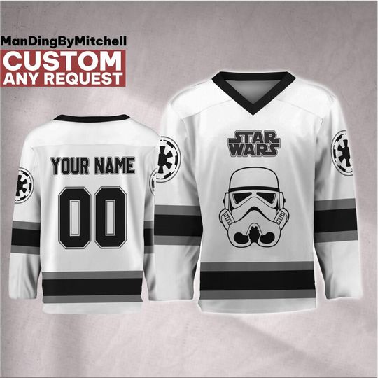 Discover Personalize Star Wars Stormtrooper White Black Hockey Jersey, Kid Adult Matching Hockey Jersey, Gift for Star Wars Fans
