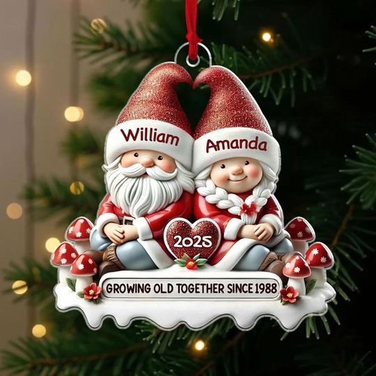 Discover Gnome Couple Growing Old Together Personalized Acrylic Christmas Ornament, Gift for Couple, Christmas Keepsake