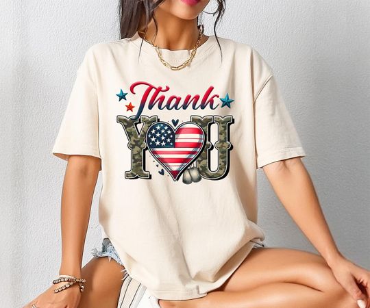 Discover Comfort Colors Veterans Day Shirt, American Flag Thank You Shirt, Women's Patriotic Shirt, Red White and Blue Tee, Veterans Day Gift