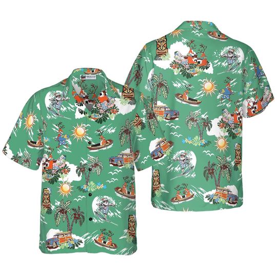 Discover Merry Christmas Santa Claus Hawaiian Shirt, Festive Holiday Aloha Shirt, Xmas Party Beach Outfit, Unisex Summer Shirt