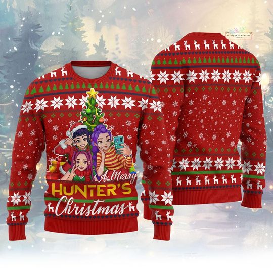 Discover Christmas Huntrlx Ugly Sweater, Pixel Girls Xmas Sweater Kpop, Demon Hunter Sweatshirt, Christmas Kpop Costume Sweater, Xmas Holiday Gi