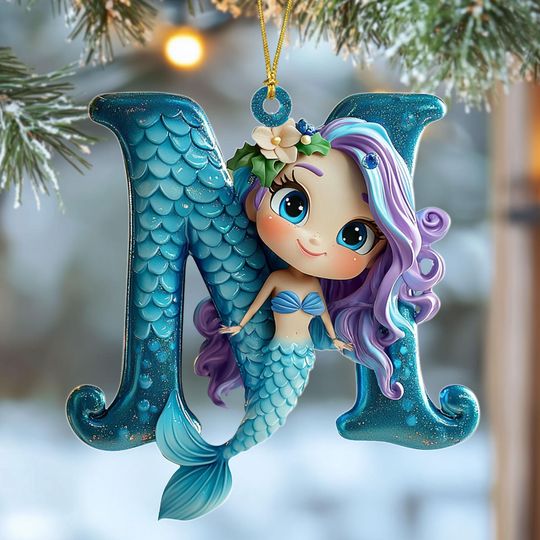 Discover Custom Letters Mermaid Acrylic Ornament, Kids Ornament, Mermaid Ornament For Kids, Christmas Gifts, Little Mermaid Ornament, Daughter Gift