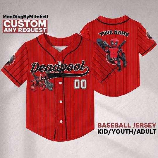 Discover Personalize Deadpool Let's Go Baseball Jersey, Hero Sport Shirt, Marvel Matching Baseball Team Outfit