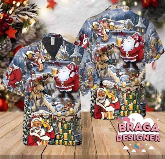 Discover Santa Claus Beer Party Tropical Shirt, Christmas Hawaiian Unisex TShirt, Short SLeeve,