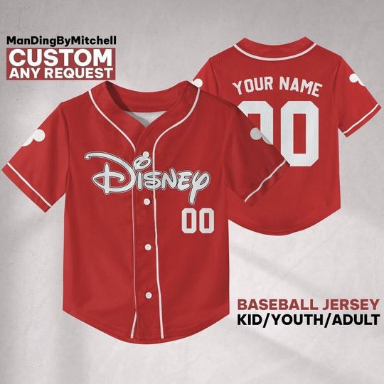 Discover Personalize Disney Simple Awesome Baseball Jersey, Custom Kid Youth Adult Baseball Family Team Jersey, Disneyland Cute Birthday Gift