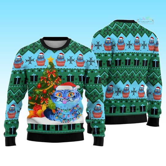 Christmas Derpy Tiger Ugly Sweater, Blue Tiger Xmas Sweater, Kpop Demon Hunter Tiger Costume Sweater, Kpop Tiger Cosplay Outfit For Kid