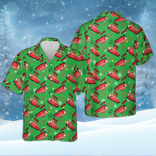 Discover Disney Lightning McQueen Christmas Hawaiian Shirt, Disney Cars Hawaii Shirt, Aloha Hawaiian Shirt, Summer Vacation Hawaii Shirt