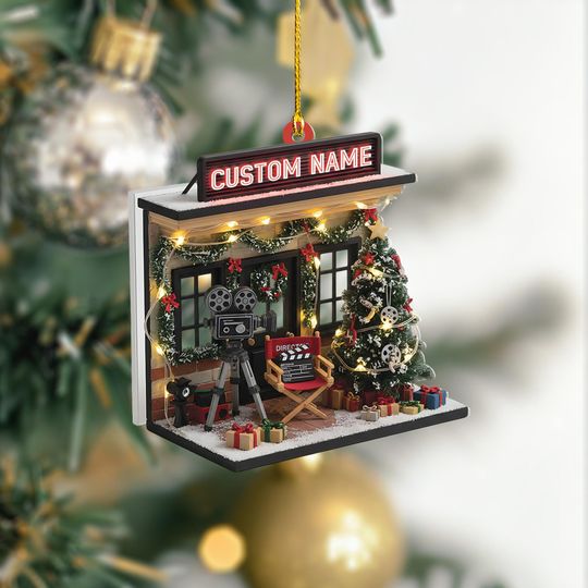 Discover Personalized Movie Director 2D Flat Acrylic Ornament, Custom Name Film Studio Christmas Decor, Xmas Gift for Filmmaker and Cinema Lover
