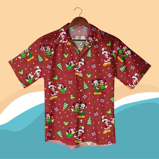 Discover Mickey and Minnie Christmas Hawaiian Shirt, Holiday Aloha Shirt, Red Xmas Vacation Shirt, Funny Mickey Mouse Christmas Outfit, Xmas Gifts