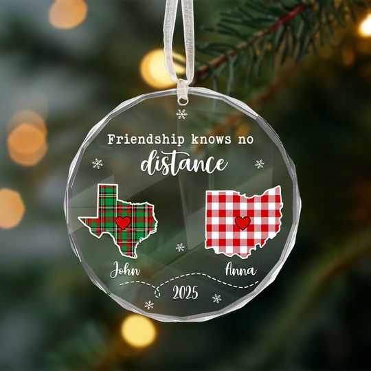 Discover Personalized Long Distance Friendship Ornament, Family Christmas Gift, Miles Dont Matter,State To State, Knows No Distance,Couple Xmas Gift