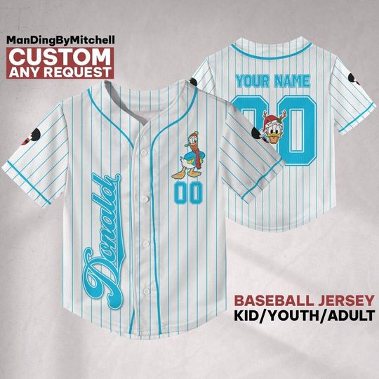 Discover Custom Disney Donald Winter Christmas Baseball Jersey, Custom Kid Youth Adult Baseball Family Team Jersey, Disneyland Cute Birthday Gift