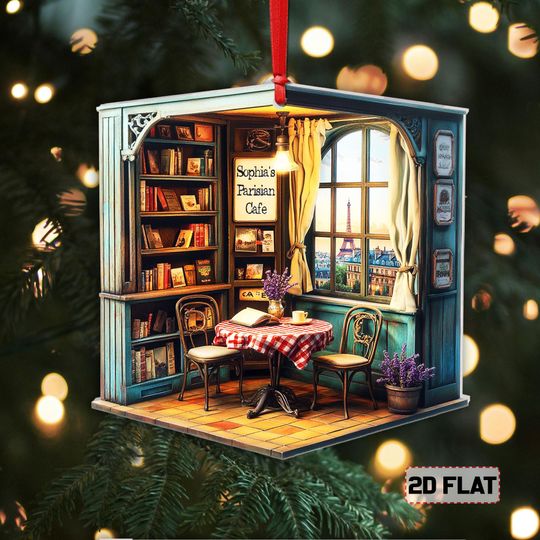 Discover Custom Name Parisian Coffee Shop 2D FLAT Acrylic Ornament, Dream Caf Decor, Personalized Coffee Lover Ornament Gift