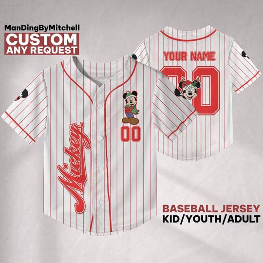 Discover Custom Disney Mickey Winter Christmas Baseball Jersey, Custom Kid Youth Adult Baseball Family Team Jersey, Disneyland Cute Birthday Gift