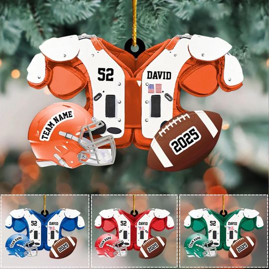 Discover Personalized Football American Christmas Ornament, Custom Name Ornament, Football Vest Car Ornament, Flat 2D Ornament, Acrylic Ornament