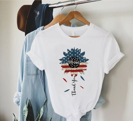 Discover America Sunflower Shirt,USA Flag Flower T Shirt, Veterans Sunflower Tee, Gift For American