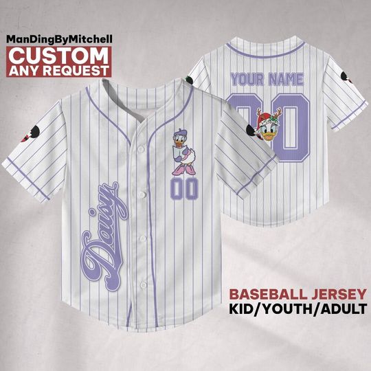 Discover Custom Disney Daisy Winter Christmas Baseball Jersey, Custom Kid Youth Adult Baseball Family Team Jersey, Disneyland Cute Birthday Gift