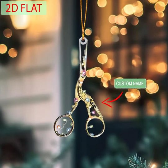 Discover Personalized Scissors Ornament: Custom Name Acrylic Christmas Decor
