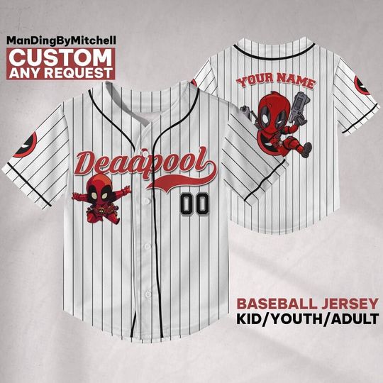 Discover Personalize Deadpool Kid Fly Baseball Jersey, Hero Sport Shirt, Marvel Matching Baseball Team Outfit