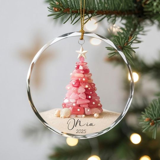 Discover Personalized Pink Christmas Ornament 2025  Custom Acrylic Tree Ornament with Name, Elegant Holiday Keepsake Gift
