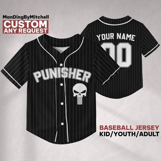 Discover Personalize Marvel The Punisher Anti Heroes Baseball Jersey, Custom Kids Youth Adult Disney Baseball Jersey, Gift For Marvel Fan