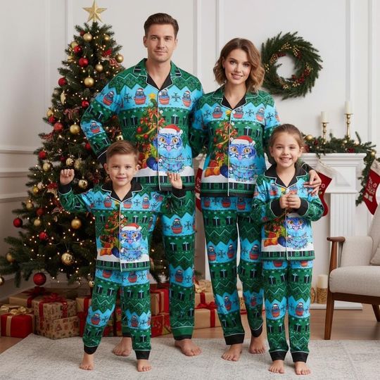 Cat Pajamas Set, Cute Xmas Christmas Pajamas Family, Holiday Matching Pajamas, Cozy Gift