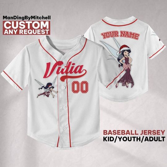 Discover Personalize Disney Tinkerbell Vidia Fairy Christmas Baseball Jersey, Family Team Jersey, Disneyland Cute Birthday Gift