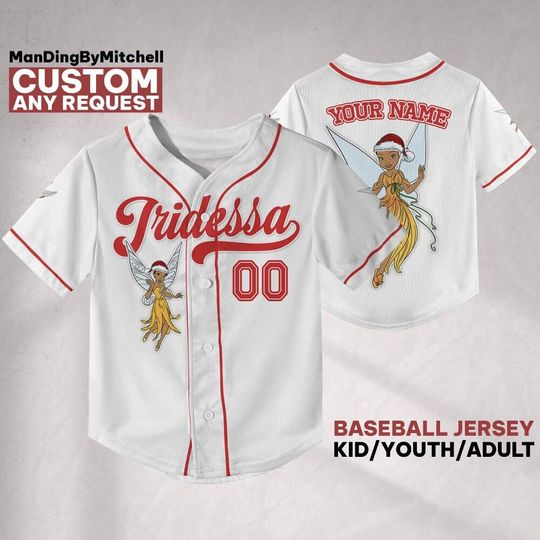 Discover Personalize Disney Tinkerbell Iridessa Fairy Christmas Baseball Jersey, Family Team Jersey, Disneyland Cute Birthday Gift