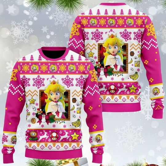 Princess Peach Ugly Christmas Sweater, Super Mario Sweater, Princess Peach Ugly Sweater, Super Mario Shirt, Xmas Chrismas Gift