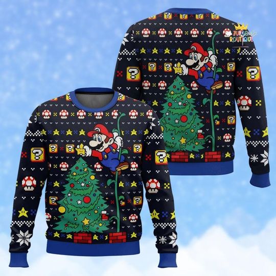 Mario Christmas Ugly Sweater, Super Mario Movies Xmas Sweater, Christmas Holiday Ugly Sweatshirt, Luigi Yoshi Toad, Christmas Gift